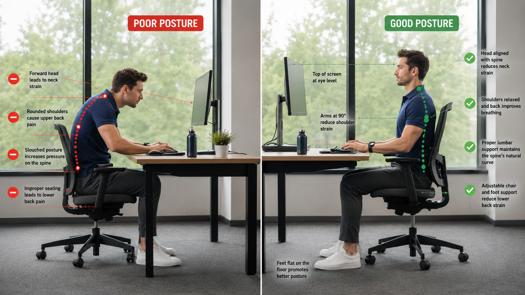 Health and fitness for office workers in a modern workplace environment