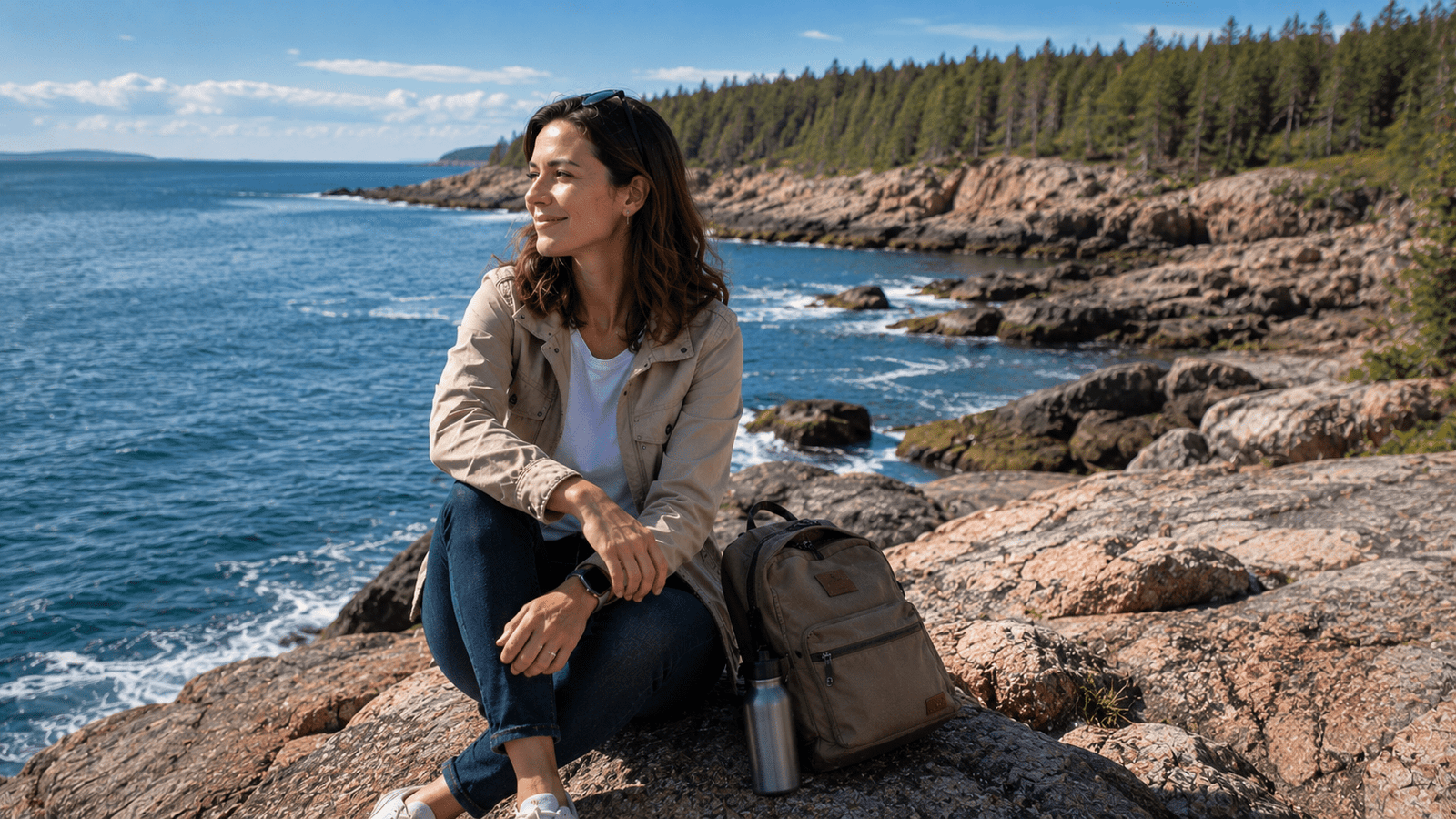 Professional traveler visiting Bar Harbor Maine and Acadia National Park