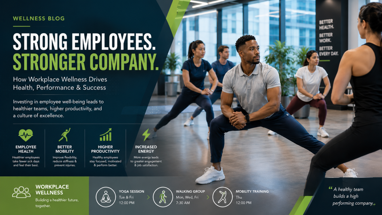 Employees participating in group fitness workouts inside a modern workplace wellness program