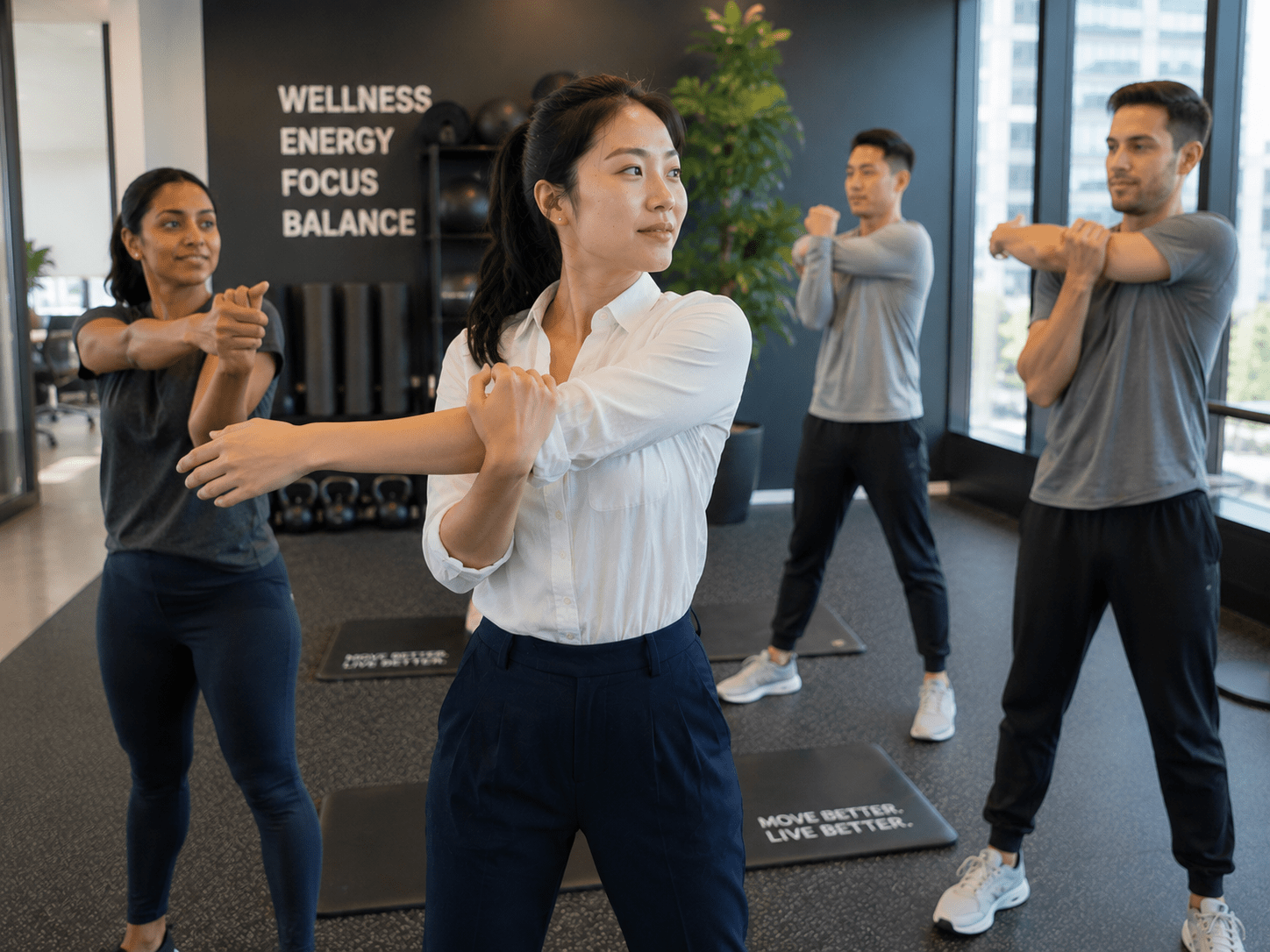 Office employees participating in a workplace mobility training session